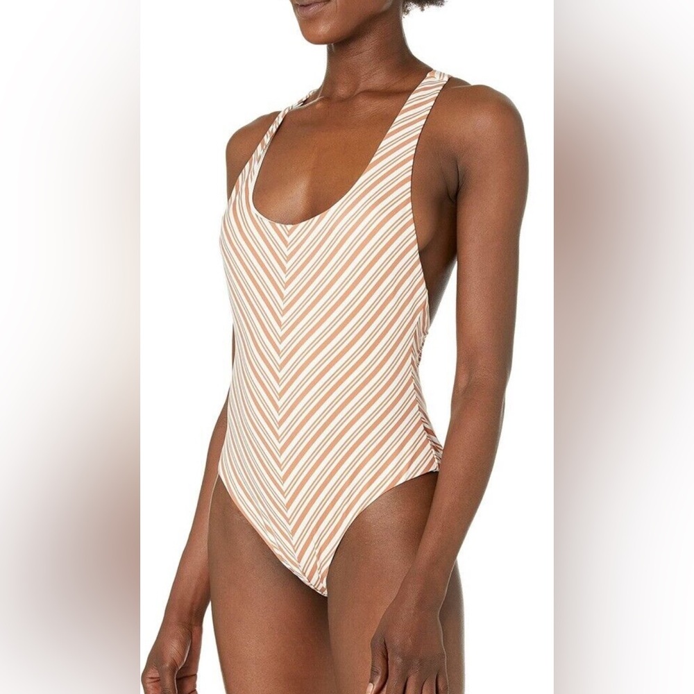NWT Striped Tan and White Women's Swimsuit